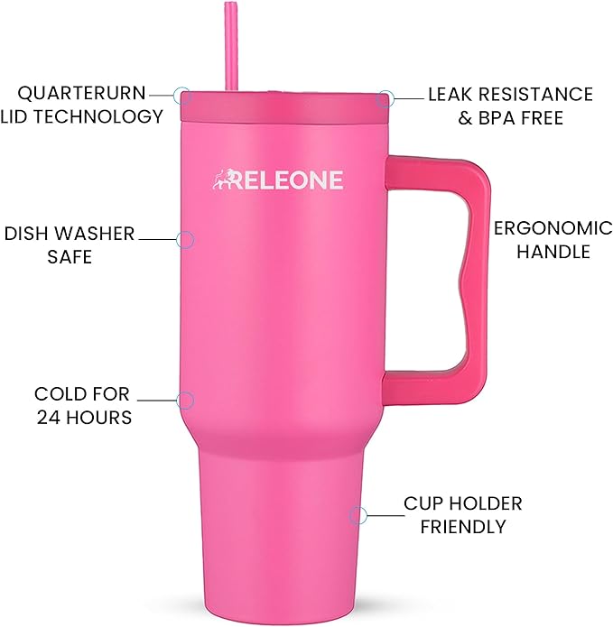 Tumbler 40 oz Stainless Steel Insulated Thermo Mug Drink Bottle with Straw(Raspberry Vibes)