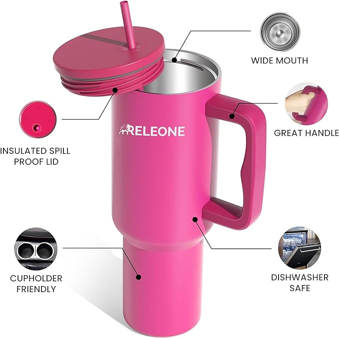 Tumbler 40 oz Stainless Steel Insulated Thermo Mug Drink Bottle with Straw(Raspberry Vibes)