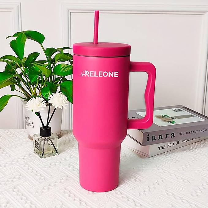 Tumbler 40 oz Stainless Steel Insulated Thermo Mug Drink Bottle with Straw(Raspberry Vibes)