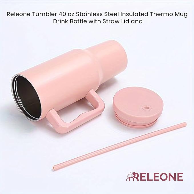 Tumbler 40 oz Stainless Steel Insulated Thermo Mug Drink Bottle with Straw (Blush)